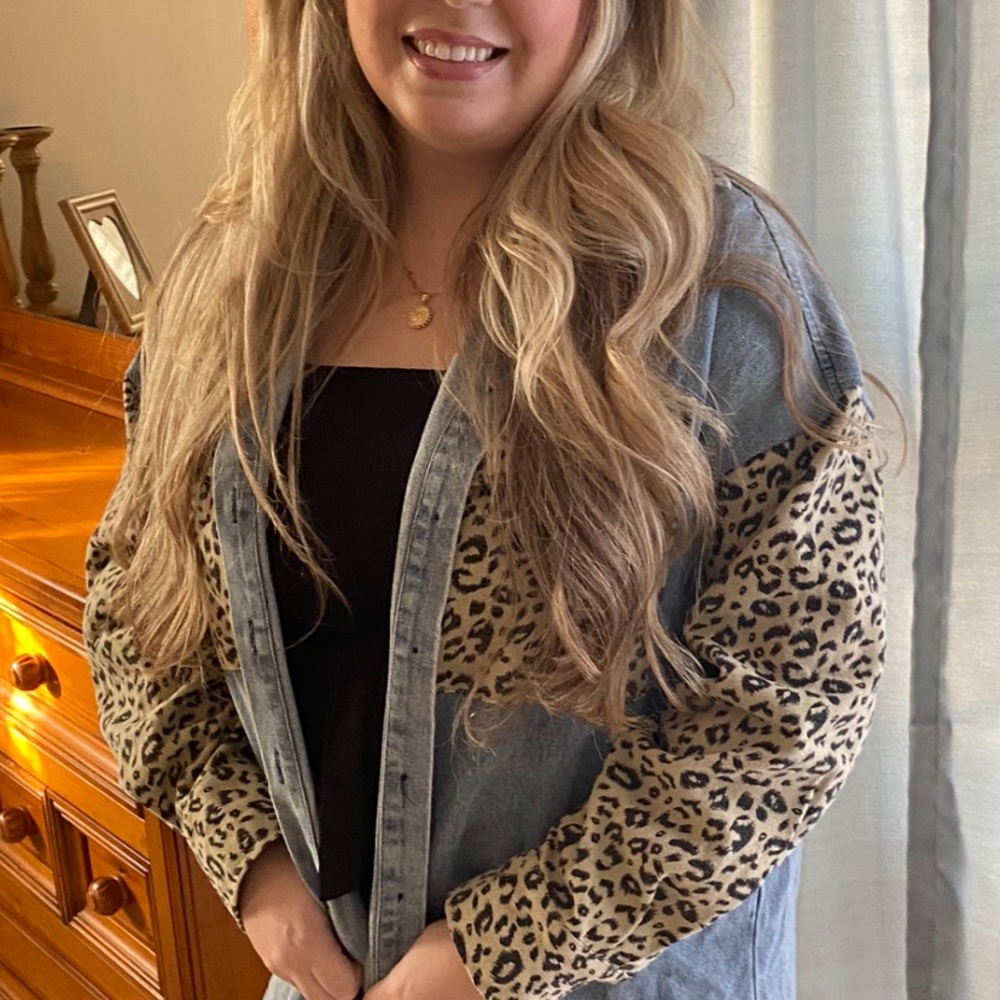 Boutique animal print denim jacket